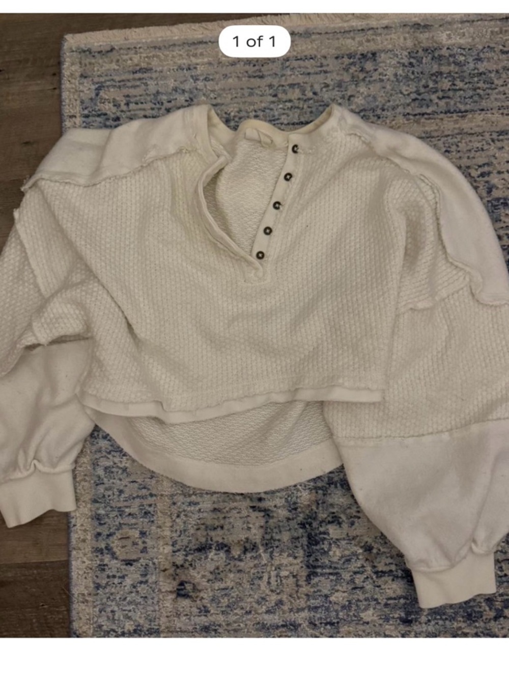 Urban Outfitters Cream Waffle Knit Henley Pullover